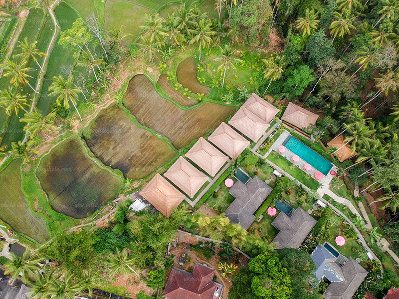 Aerial view of Suara Air Villa in Ubud, Bali